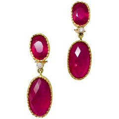 18 Karat One of a Kind Julia Boss Ravishing Ruby and Diamond Earrings