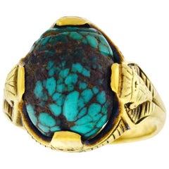 Egyptian Revival Turquoise Set Gold Ring