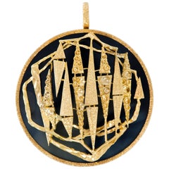 Kutchinsky Modernist Banded Agate and 18k Gold Pendant 1971