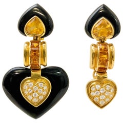 18 Karat Delightful Diamond, Onyx and Citrine Convertible Earrings