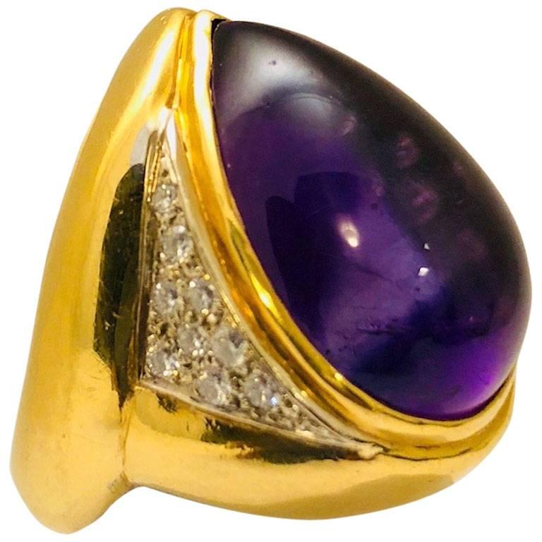 18 Karat Emis Beros Amazing Amethyst and Diamond Ring For Sale