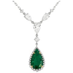  Cushla Whiting GIA cert. 1.89 ct Muzo Emerald and Diamond Pear Pendant Necklace