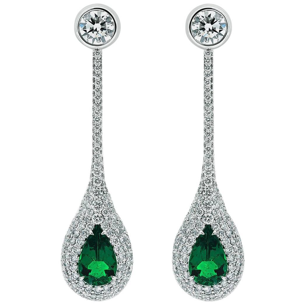 Cushla Whiting GIA cert 1.23 ct Muzo Emerald and 0.826 ct Diamond Drop Earrings For Sale