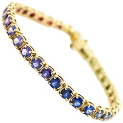 Rainbow Sapphire In-Line Bracelet 14k Yellow Gold