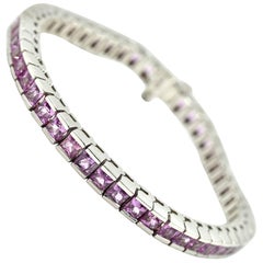 Pink Sapphire Tennis Bracelet 14k White Gold
