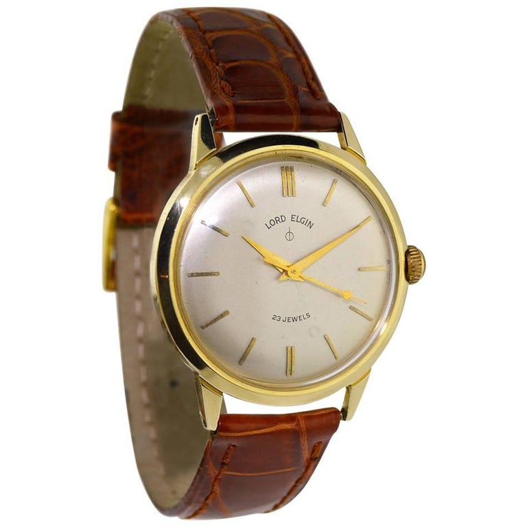 Lord Elgin Yellow Gold Moderne Style Manual Watch, 1950s at 1stDibs