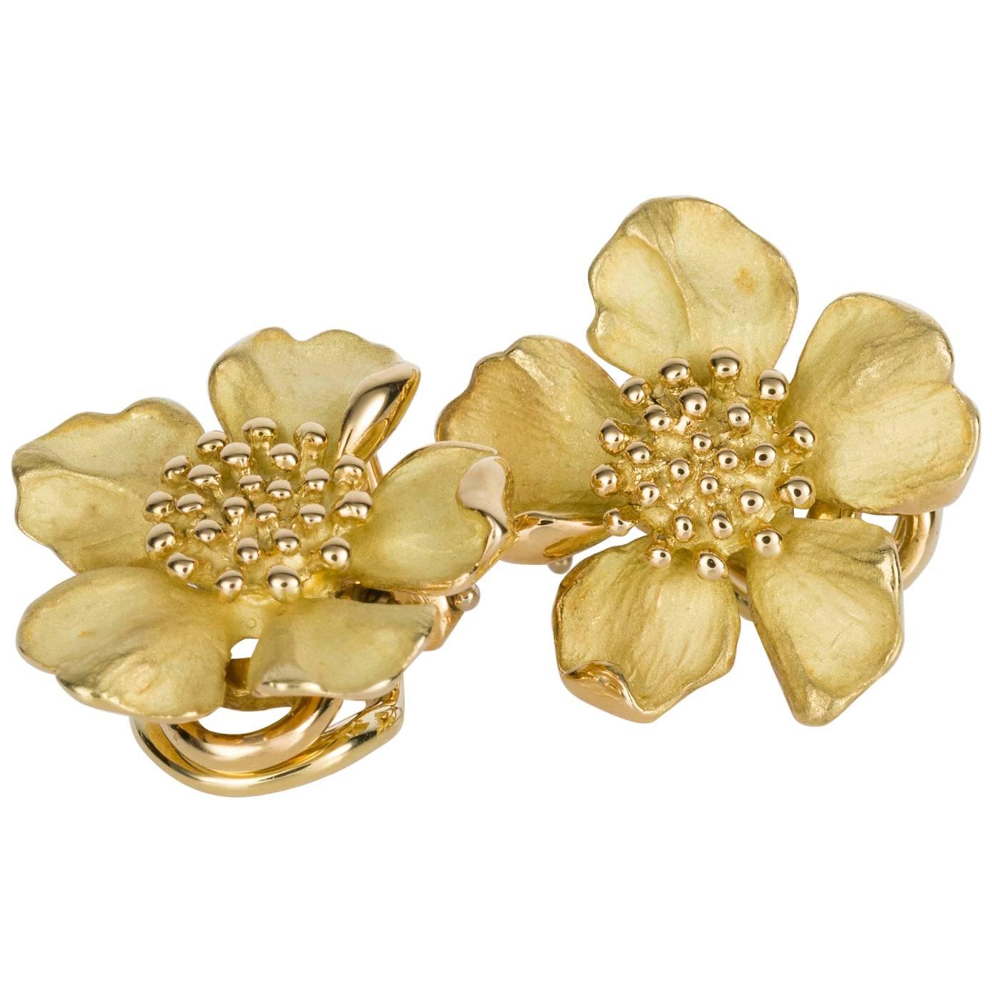 Tiffany & Co. 18 Karat Yellow Gold Wild Rose Earrings 
