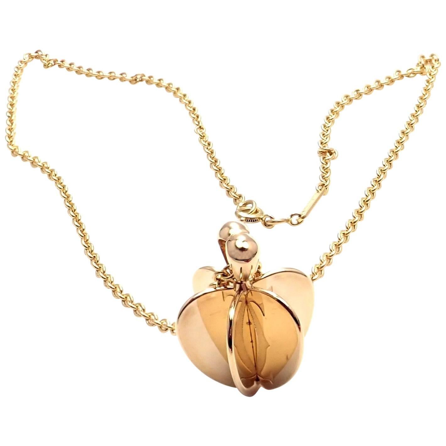 Cartier Double C Apple Heart Yellow Gold Pendant Chain Necklace