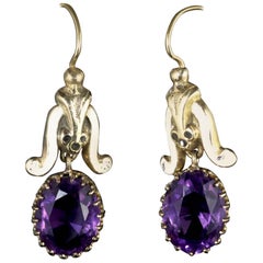 Antique Victorian Amethyst White Enamel Earring 18 Carat Gold