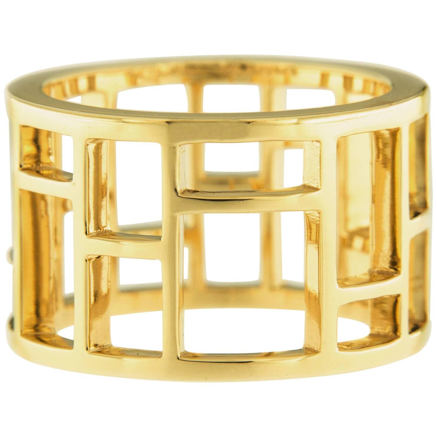 Jona 18 Karat Yellow Gold Geometric Open Band Ring