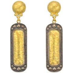 Gurhan 24 Karat Yellow and 18 Karat White Gold Rectangular Drop Earrings