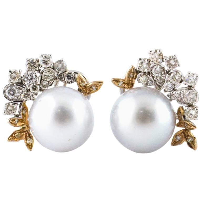 Diamonds Australian Pearls White Gold Drop Earrings 