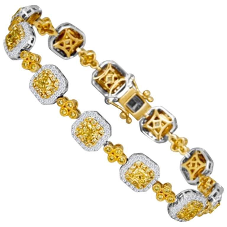 Natural Fancy Yellow Diamond Double Halo Two-Color Gold Bracelet