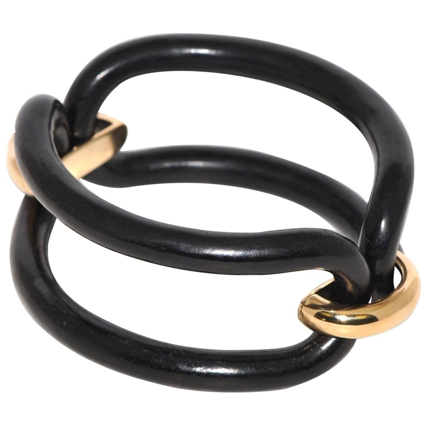 Ebony Wood and Yellow Gold 11.6 gr Articulated Bracelet