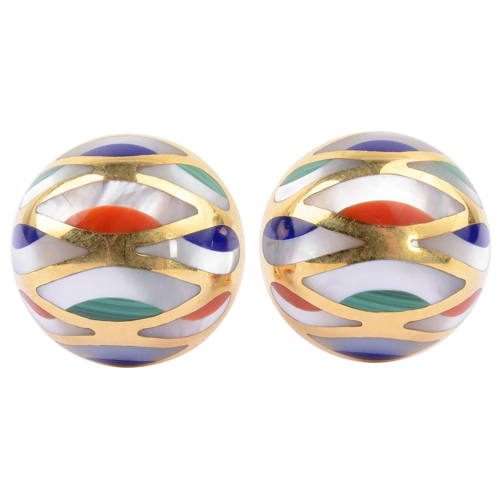 Asch Grossbardt Inlaid Stone Dome Shaped Earrings