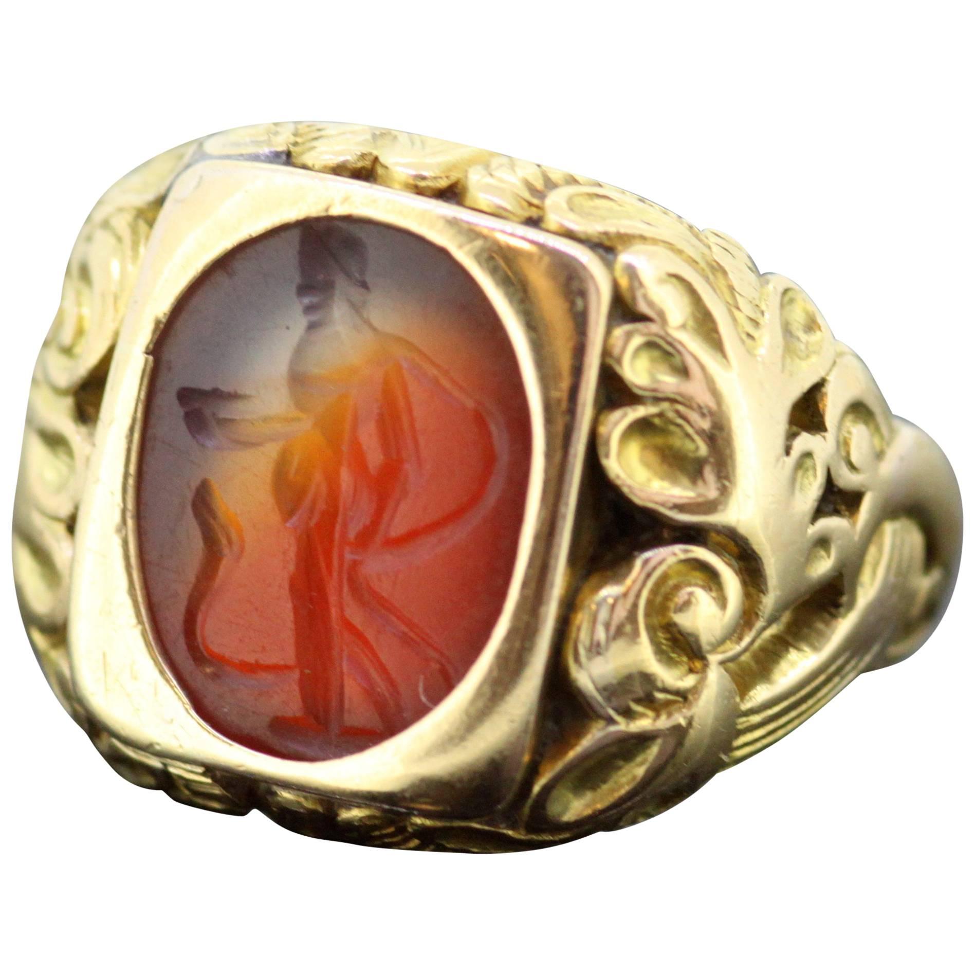 Antique 18 Karat Roman Carnelian Seal Ring ‘200 BC’ with Victorian Ring Shank