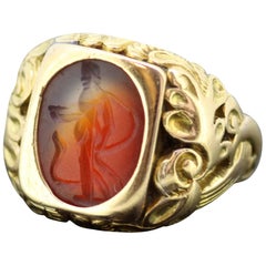 Antique 18 Karat Roman Carnelian Seal Ring ‘200 BC’ with Victorian Ring Shank