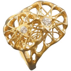 Vintage Modernist Free-Form Diamond Gold Cocktail Ring