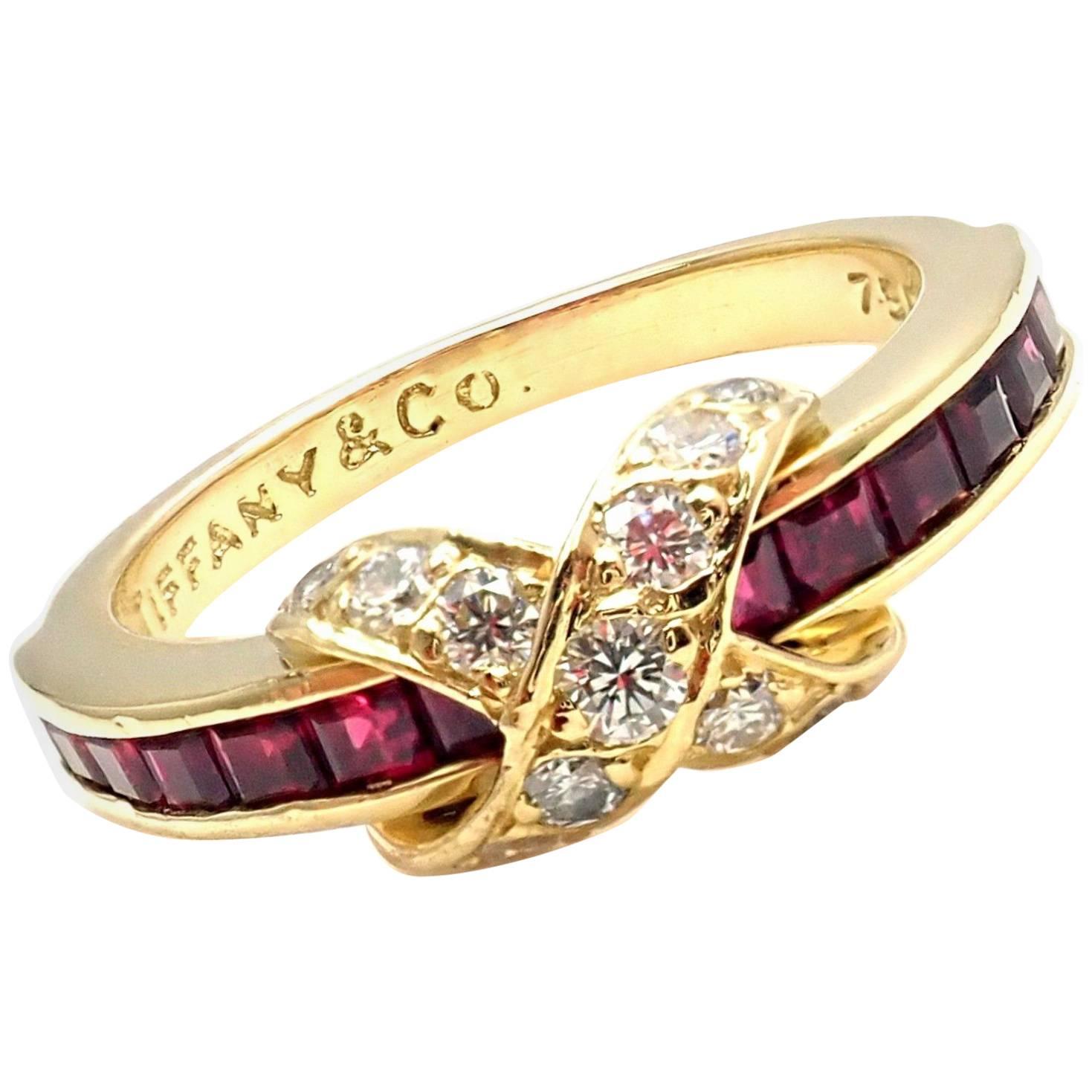 Tiffany & Co. Ruby Diamond Gold X Yellow Gold Band Ring