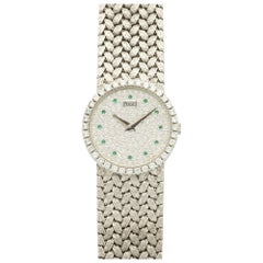 Piaget White Gold Pave Diamond Emerald Wristwatch, circa 1970s