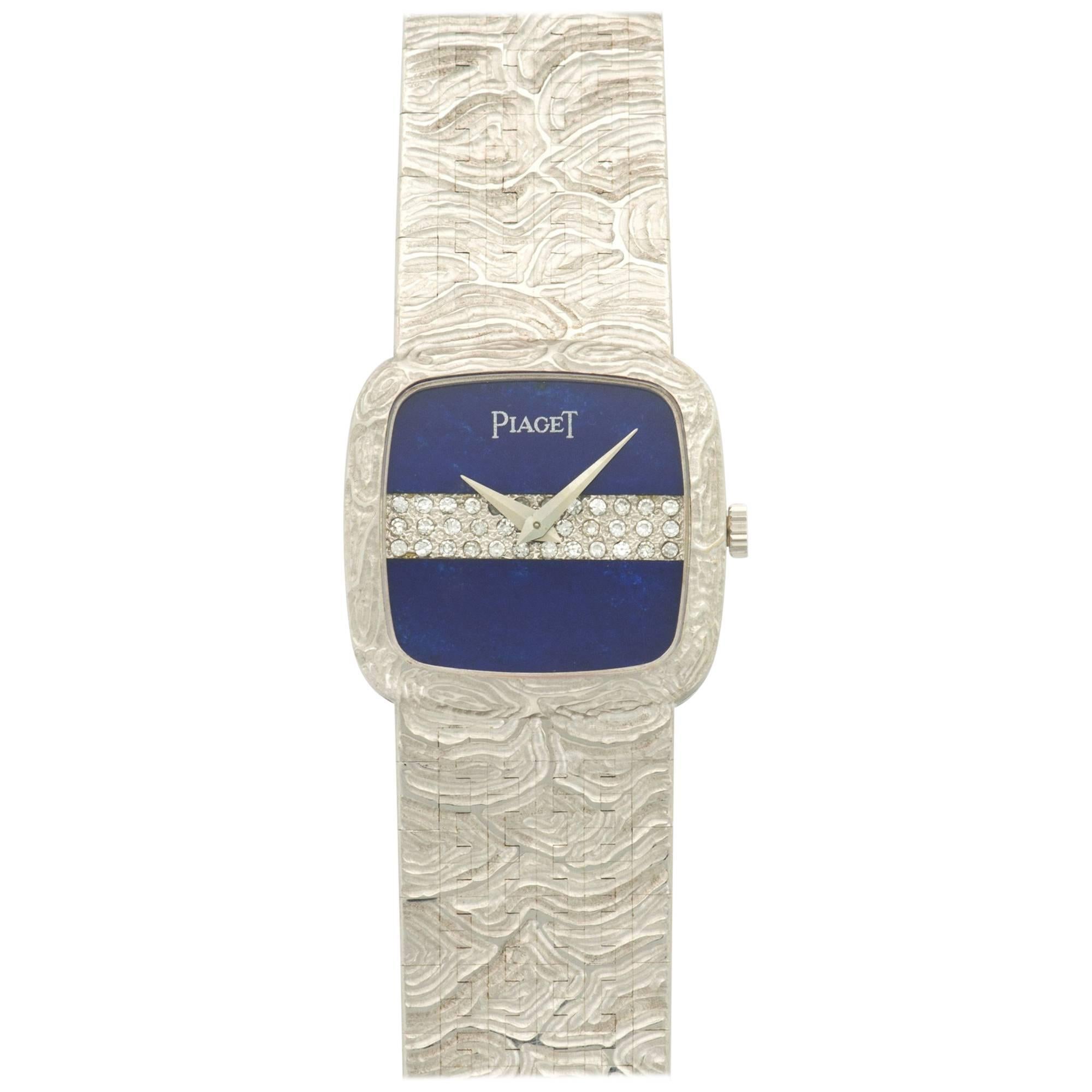 Piaget Ladies White Gold Diamond Lapis Lazuli Wristwatch, circa 1970s