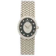 Piaget White Gold Diamond Onyx Bracelet Mechanical Wind Wristwatch Ref 9826