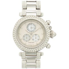 Cartier White Gold Diamond Pasha Chronograph Bracelet Wristwatch