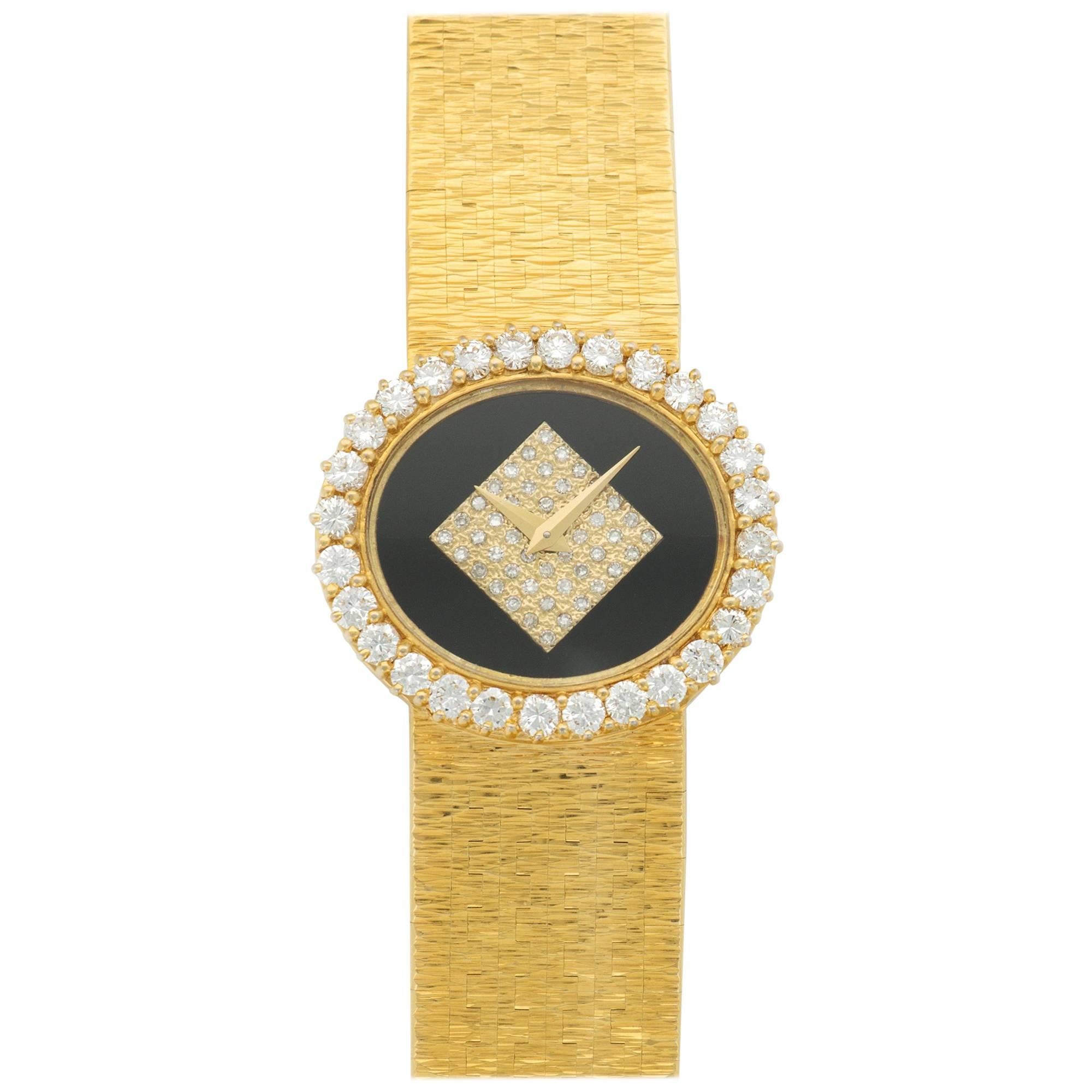 Piaget Ladies Yellow Gold Diamond Onyx Bracelet, circa 1970s