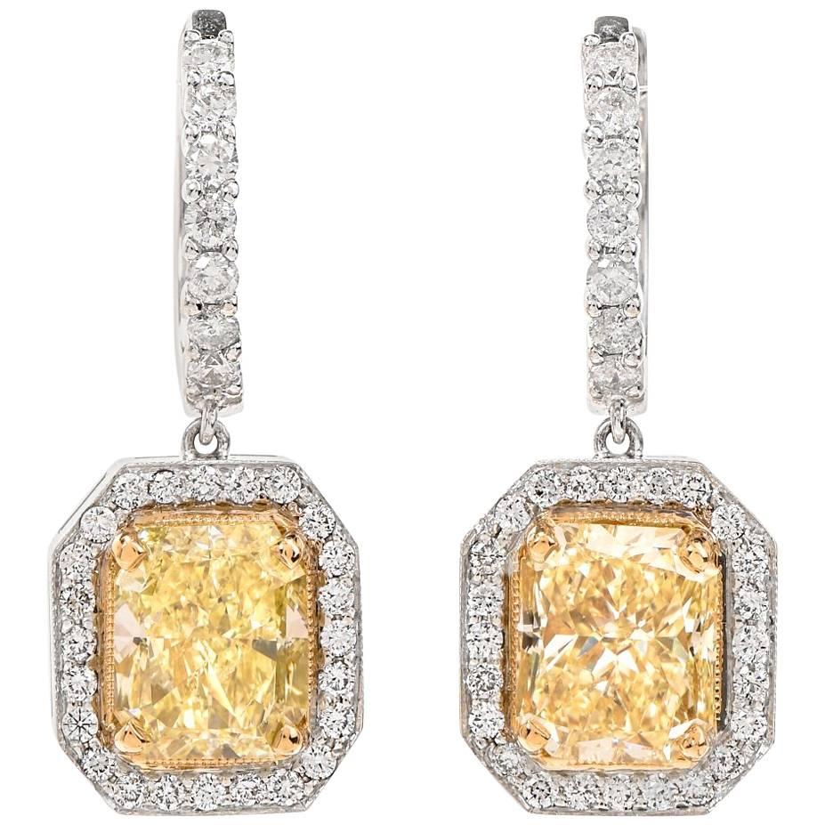 L 7.77 Carat Natura Yellow Diamond Gold Dangle Earrings