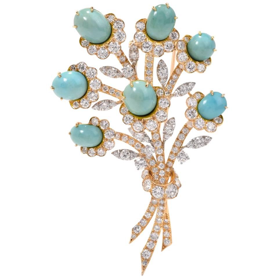 Van Cleef & Arpels Diamond Gold Flower VCA Pin Brooch