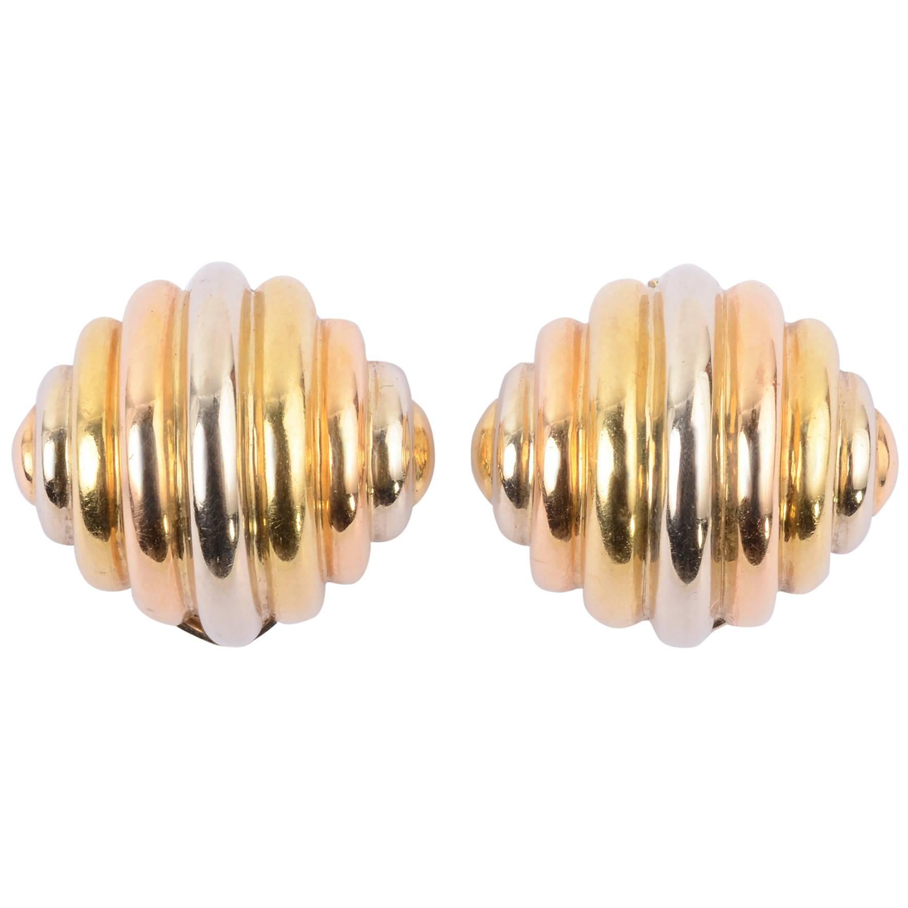 Cartier Tricolor Ribbed Ear Clips
