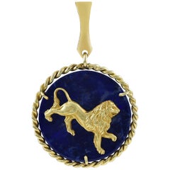 Retro Leo Lapis Lazuli Gold Pendant Charm