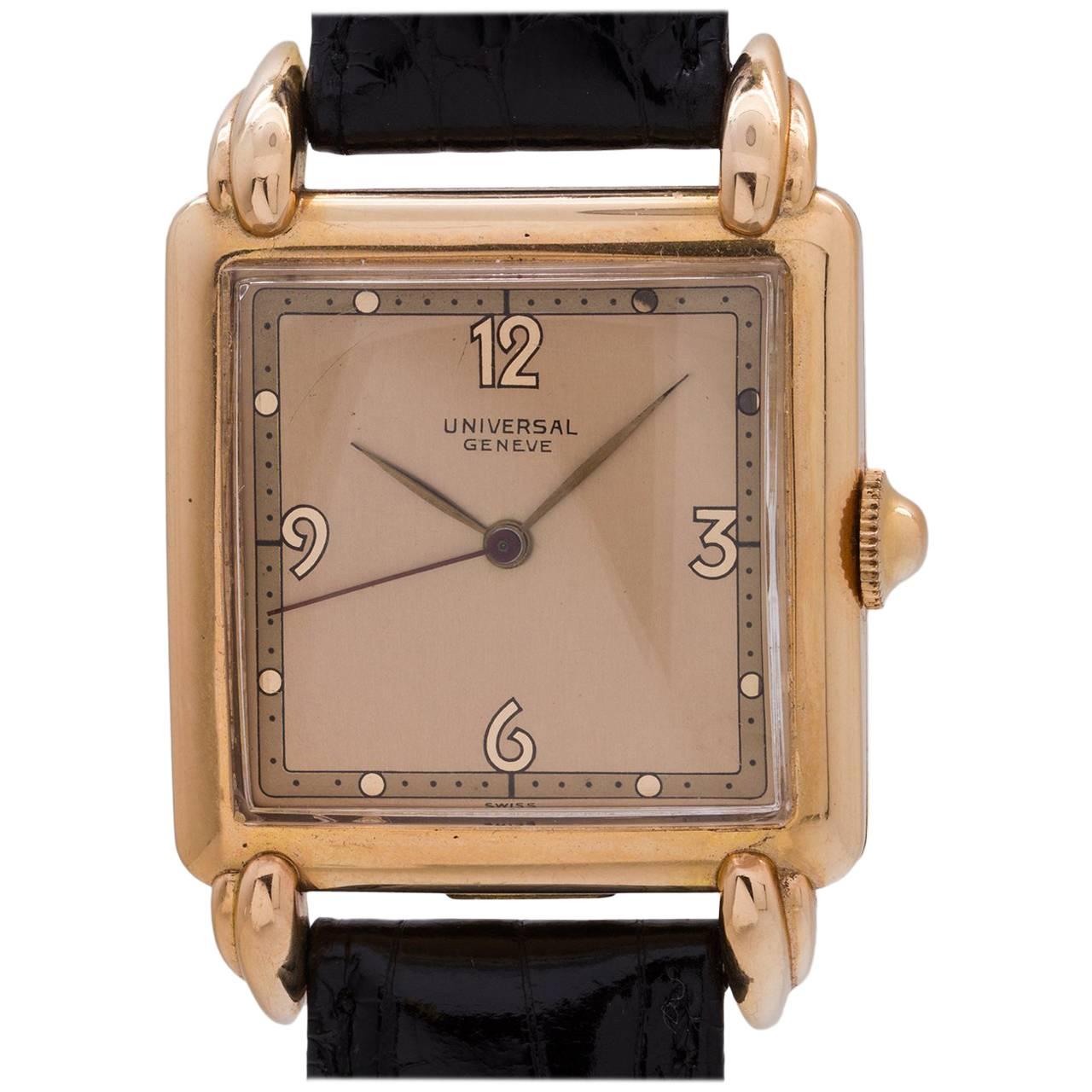 Universal Rose Gold Square dress manual wind Wristwatch, circa 1950s