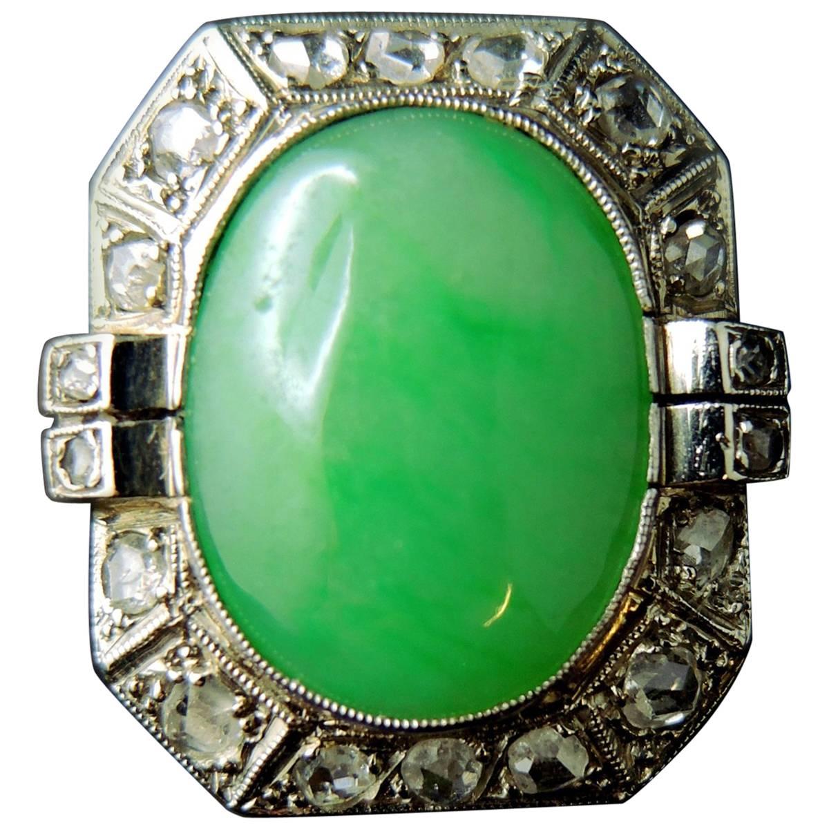 Art Deco French Diamonds and Imperial Jade Ring, circa 1930