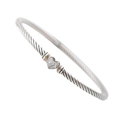 David Yurman Cable Collectibles Heart Bracelet with Diamonds in Sterling Silver
