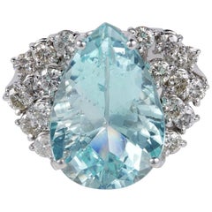 13.0 Carat Natural Aquamarine 1.0 Carat Diamond Vintage Ring