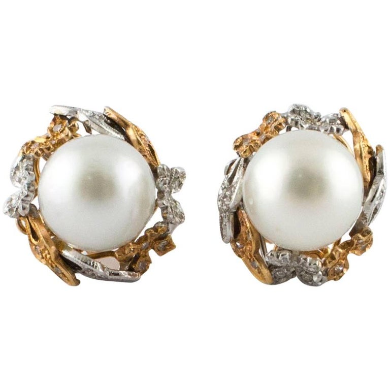 Diamonds Australian Pearls Rose Gold Drop Earrings For Sale (Free