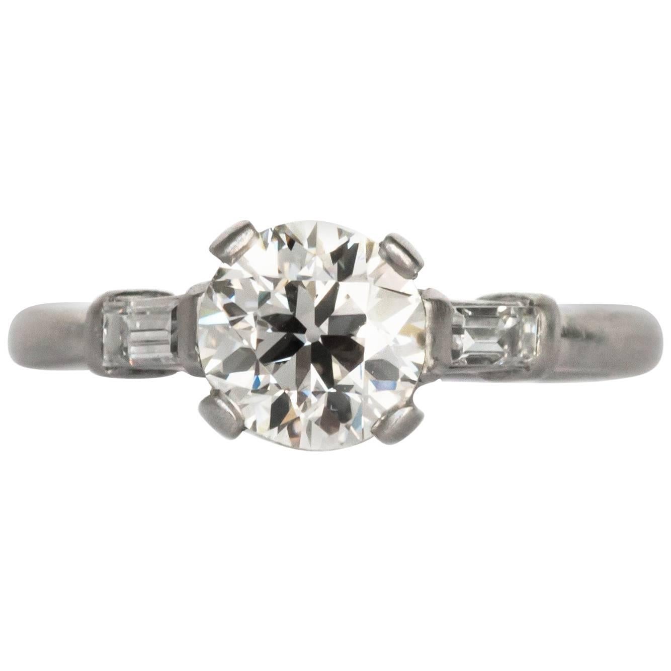 1930s Art Deco GIA Certified .93 Carat Diamond Engagement Ring For Sale