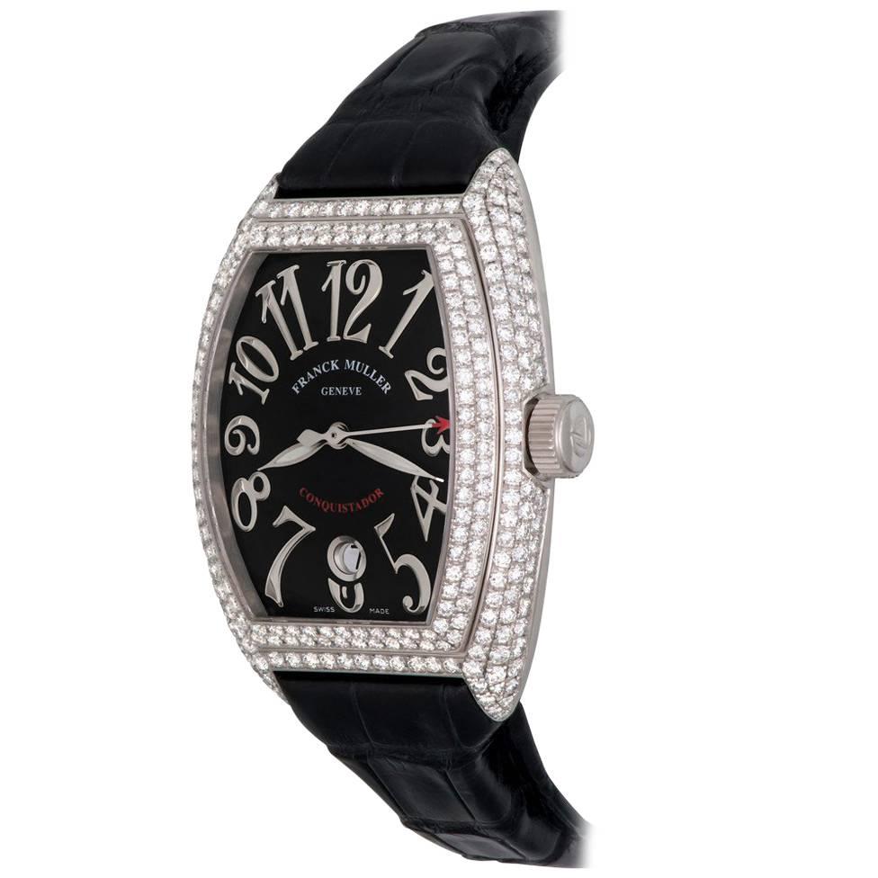 Franck Muller White Gold Diamond Conquistador Automatic Wristwatch 