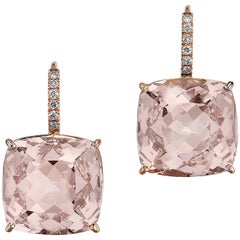 21.58 Carat Morganite and Diamond Lever-Back Earrings
