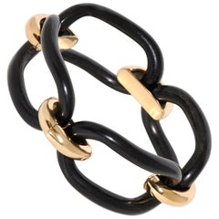 Ebony Wood and Yellow Gold 23.10 gr Articulated Bracelet
