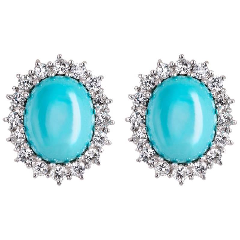 Turquoise and Diamonds Earrings in 18k Gold For Sale