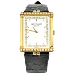 Retro Patek Phillipe Yellow Gold Diamond Manual Wristwatch Ref 3776