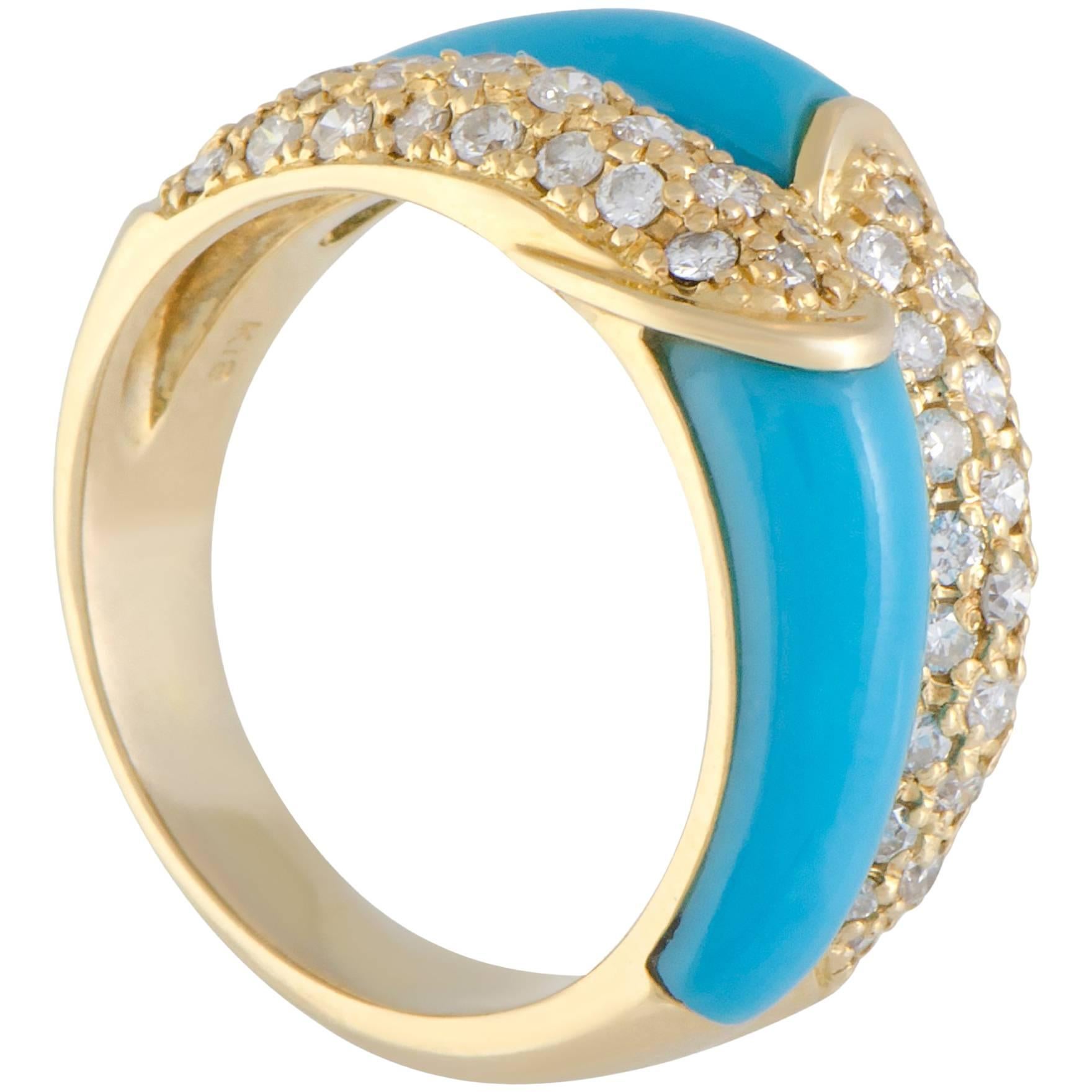 Diamond and Turquoise Double Band Gold Ring