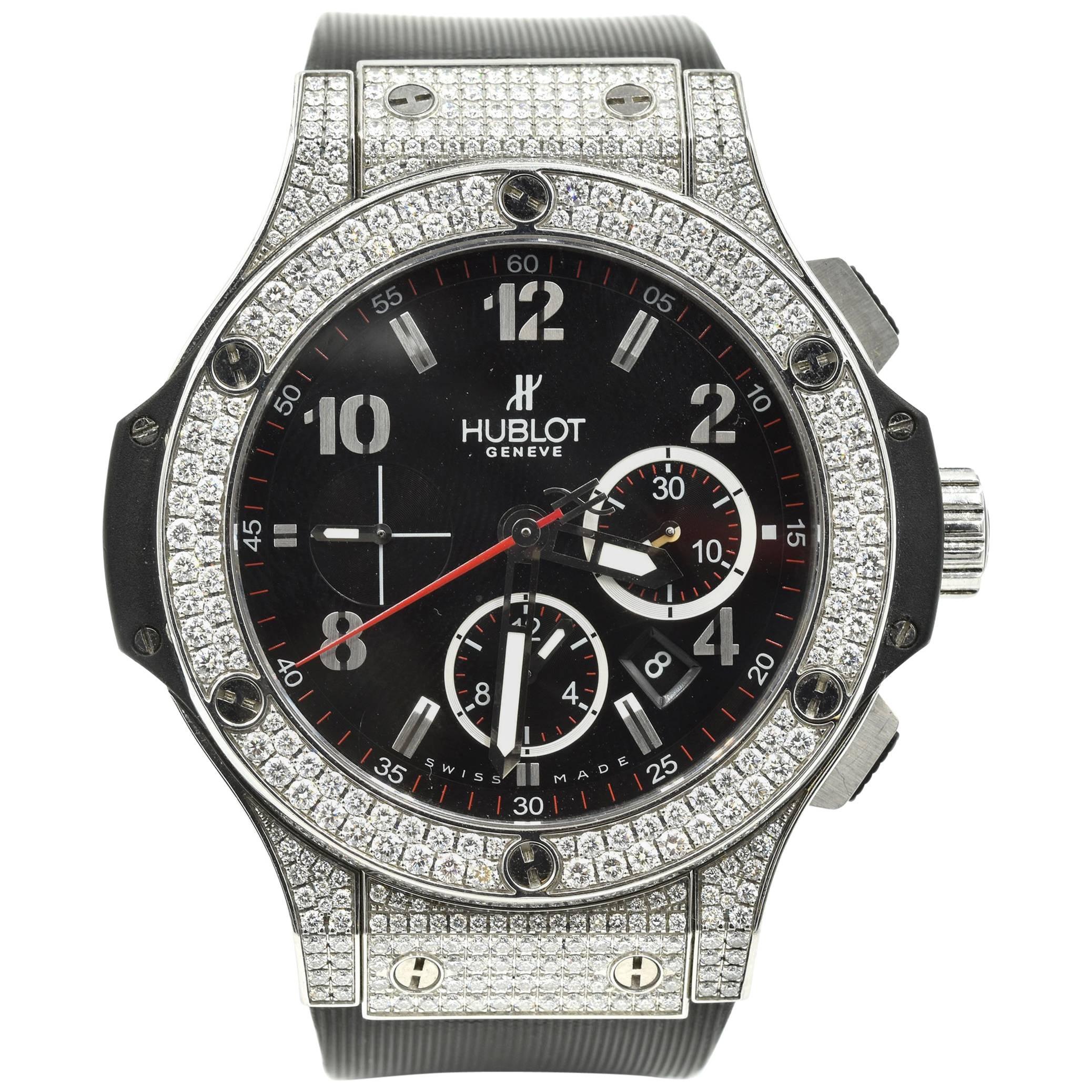 Hublot Stainless Steel Factory Diamonds Big Bang Automatic Wristwatch