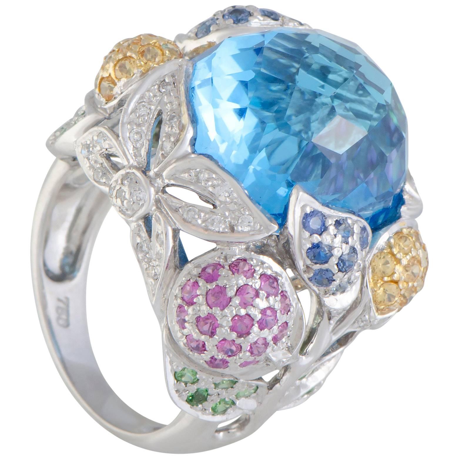 Diamond Sapphire and Topaz Gold Cocktail Ring