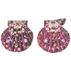 1950s Gold Shell Diamond Earrings