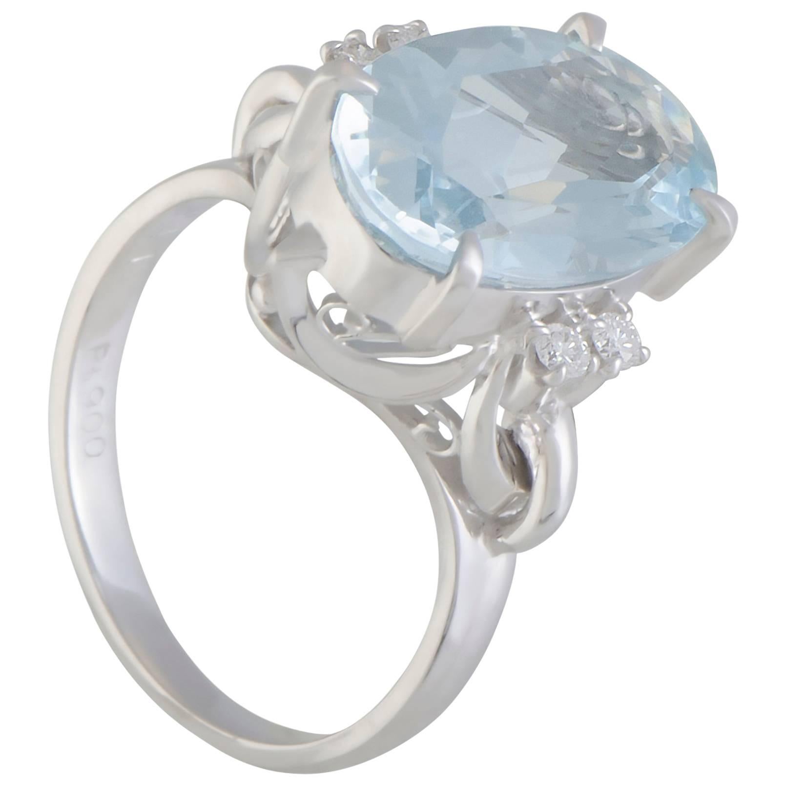 Diamond and Aquamarine Platinum Cocktail Ring