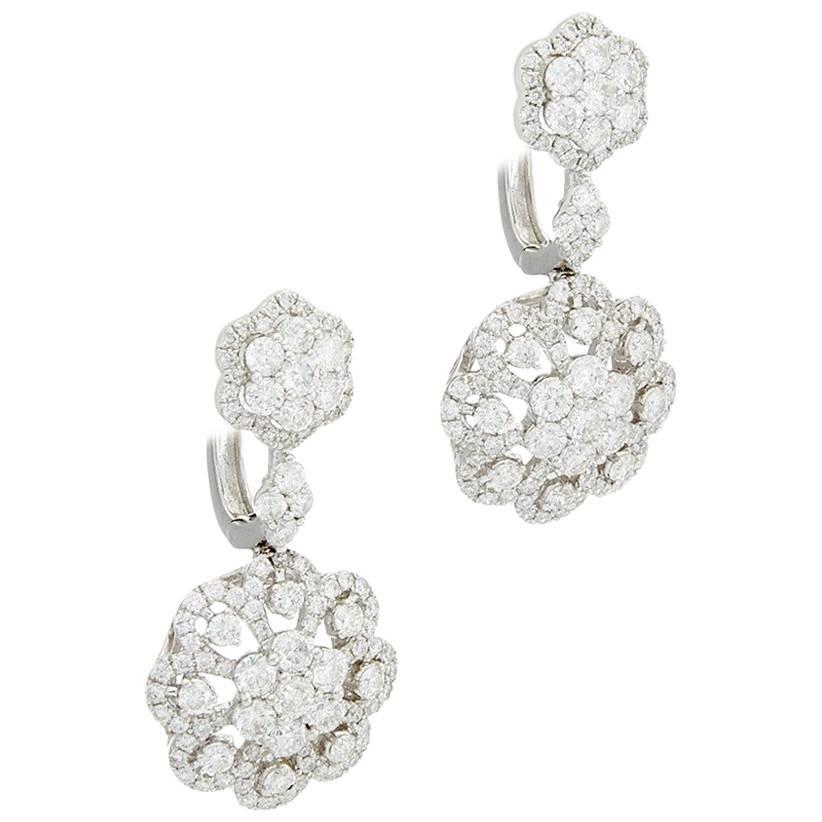 Dangle Diamond Earrings in White Gold For Sale