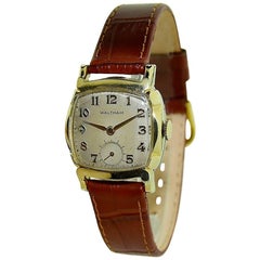 Retro Waltham Yellow Gold Filled Art Deco Cushion Shape Manual Watch, circa 1940s